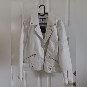 BACCINI Women's Faux Leather Belted Jacket, White NEW